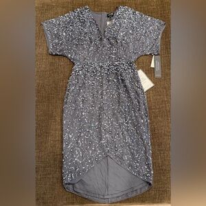 Gorgeous Adrianna Papell Gunmetal Gray Dress Beads/Sequins Size 6 Macy’s NWT